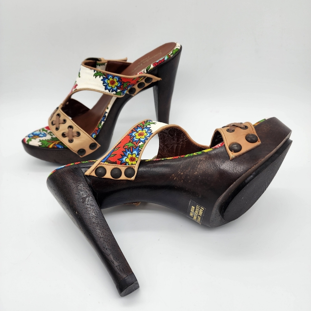 Isabella Fiore Italy Floral Wooden Platform Heel Clogs Sandals Size 5.5 - Picture 7 of 14
